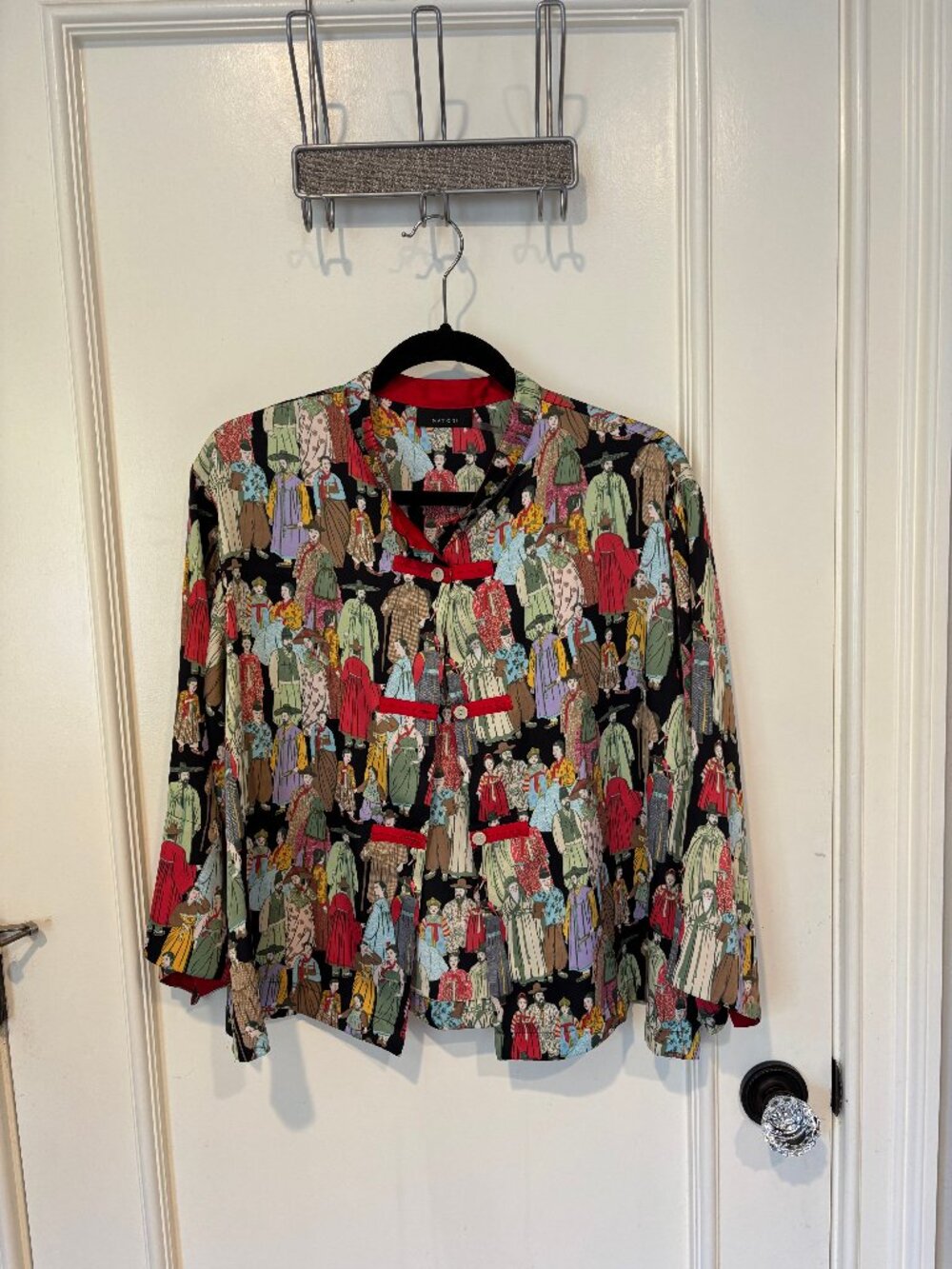 Natori Dynasty Print Shirt-Jacket w/ Mandarin Collar (M)